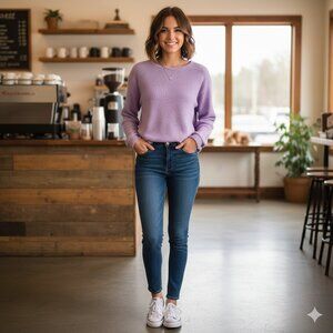 Sweet Lilac Sweater Women's L Soft Fluffy Cropped Long Sleeve Elastic Hem Lilac